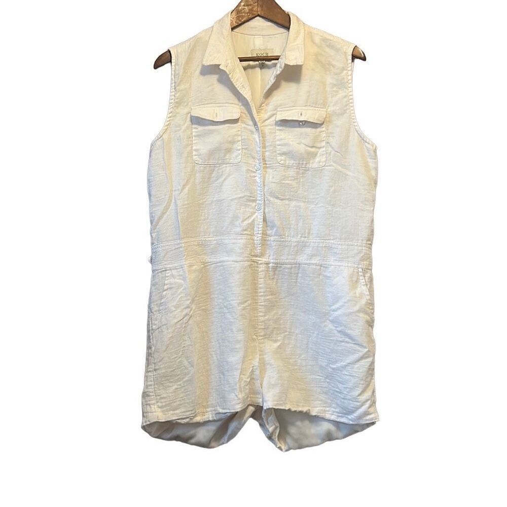 KOCH White Sleeveless Romper Jumpsuit Utility Pockets Casual‎ Summer